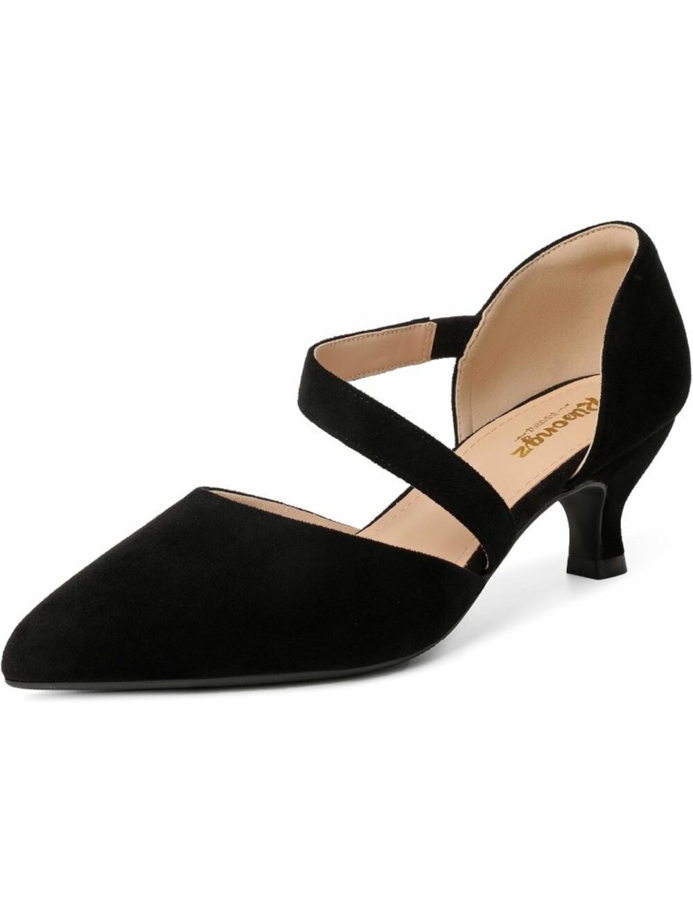 〽️Women's Black Chunky Kitten Low Heel Pointed Toe Closed Comfortable Slip Shoes